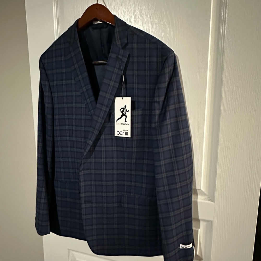 Bar III Navy Checkered Blazer